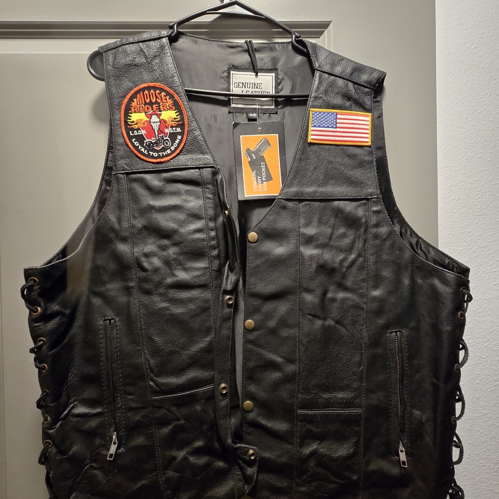 Black Leather Vest with Patches
